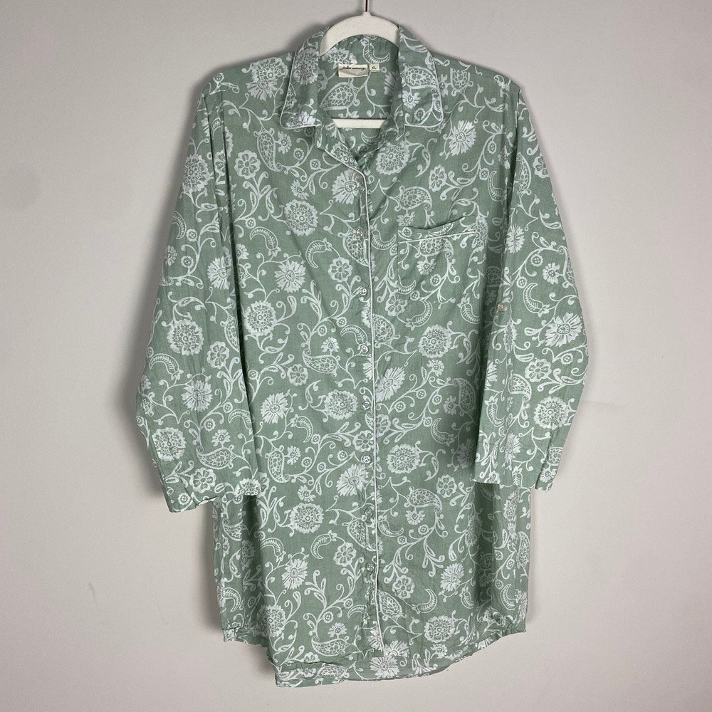 Julia Amory Husband Shirt Floral Paisley Button Down Womens XL Cotton Dress